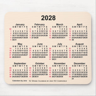 2028 Antiek wit 52 weken ISO-kalender door Janz Muismat
