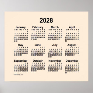 2028 Antieke witte kalender van Janz Print