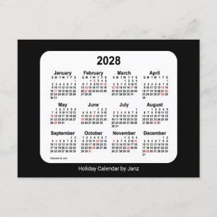 2028 Black Holiday Mini Calendar van Janz Feestdagenkaart