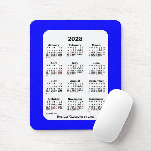 2028 Blue Two Tone Holiday Calendar van Janz Muismat (Met muis)