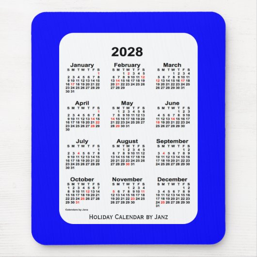 2028 Blue Two Tone Holiday Calendar van Janz Muismat (Voorkant)