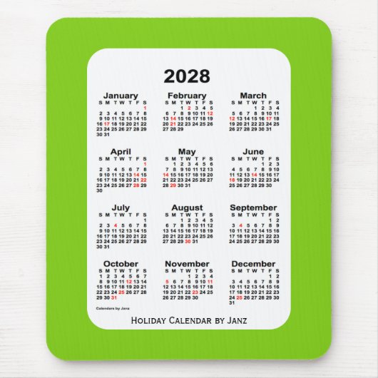 2028 Gele groene agenda voor feestdag van Janz Muismat (Voorkant)
