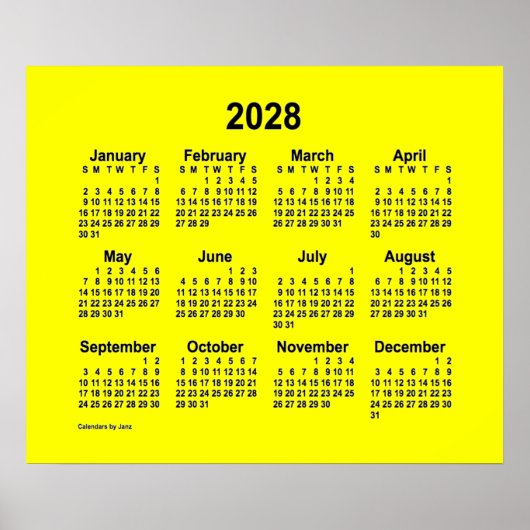 2028 Gele kalender van Janz Print (Voorkant)