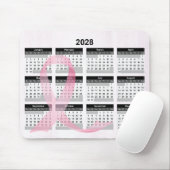 2028 Jaarkalender Roze Lint Muismat (Met muis)