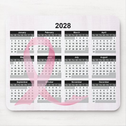 2028 Jaarkalender Roze Lint Muismat (Voorkant)