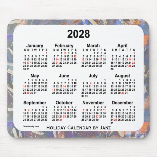 2028 Kunstkalender voor feestdagen door Janz-Muism Muismat (Voorkant)