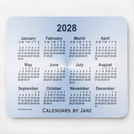 2028 Leap Year White Calendar van Janz Muismat (Voorkant)