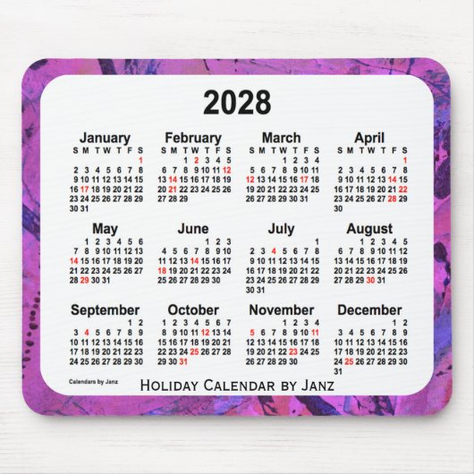 2028 Magenta Holiday Art Agenda van Janz Muismat (Voorkant)