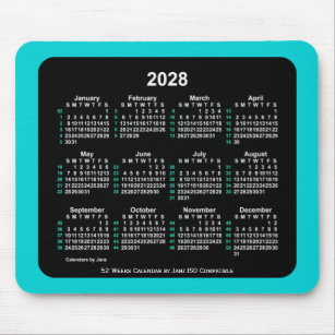 2028 Neon 52 weken ISO-kalender door Janz Two Tone Muismat