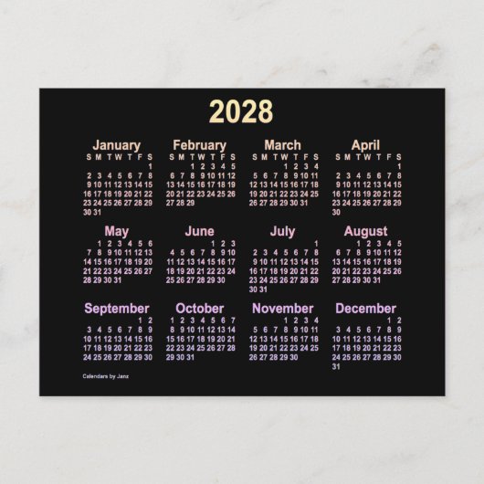 2028 Neon Ipanema Mini Calendar van Janz Briefkaart (Voorkant)