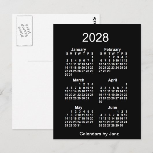 2028 Neon White 6 maanden Mini Calendar van Janz Briefkaart (Voorkant / Achterkant)