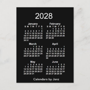 2028 Neon White 6 maanden Mini Calendar van Janz Briefkaart