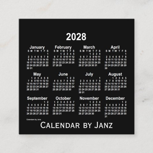2028 Neon White Agenda van Janz Vierkante Visitekaartje (Voorkant)