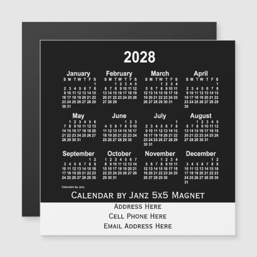 2028 Neon White Business Calendar van Janz (Voorkant / Achterkant)