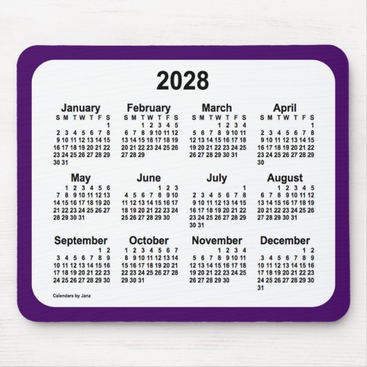 2028 Paarse en witte agenda van Janz Two Tone Muismat (Voorkant)