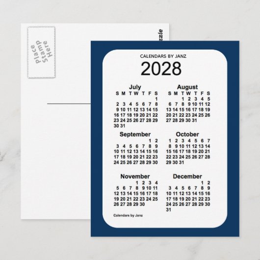 2028 Politiedoos blauw 6 maanden Mini Agenda van J Briefkaart (Voorkant / Achterkant)