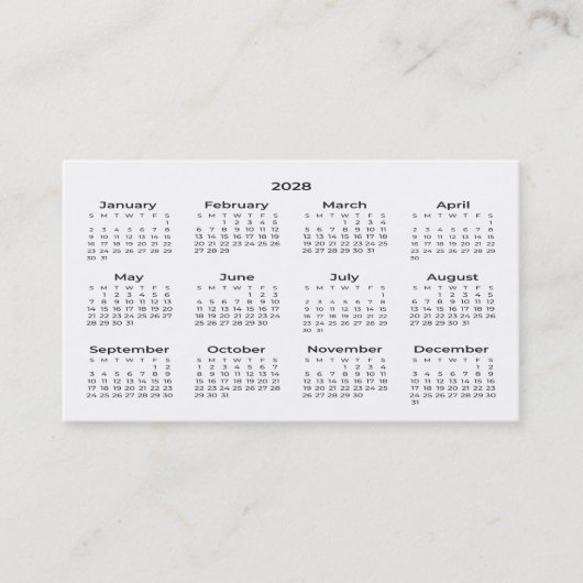 2028 Portefeuillegrootte Kalender Visitekaartje (Voorkant)