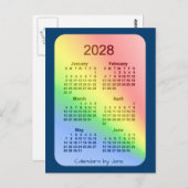 2028 Rainbow Blue 6 Maand Mini Kalender van Janz Briefkaart (Voorkant / Achterkant)