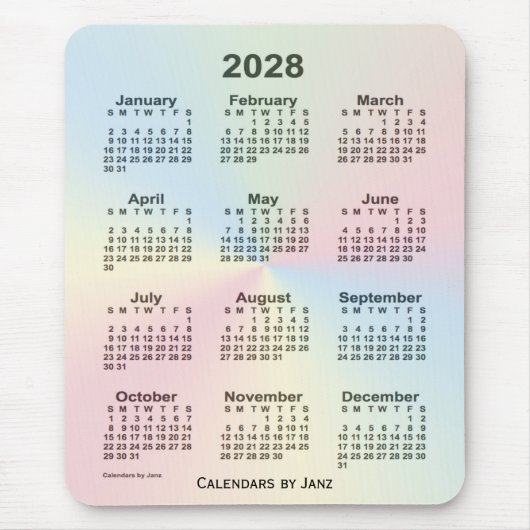 2028 Rainbow Cloud Calendar van Janz Muismat (Voorkant)