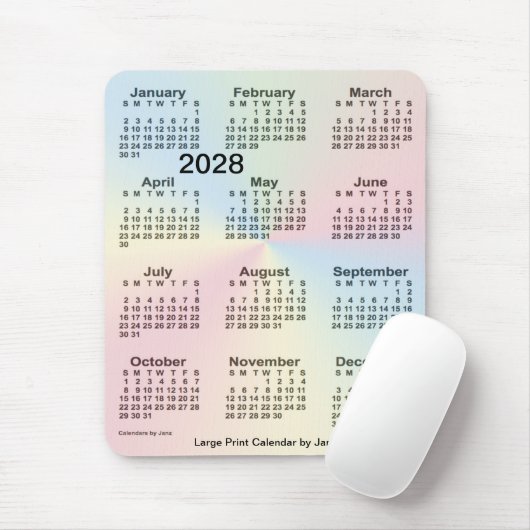 2028 Rainbow Cloud Large Print Calendar van Janz Muismat (Met muis)