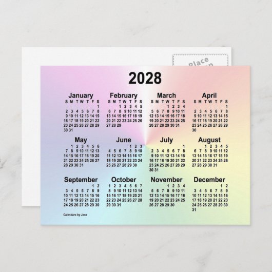 2028 Rainbow Cloud Mini Calendar van Janz Briefkaart (Voorkant / Achterkant)