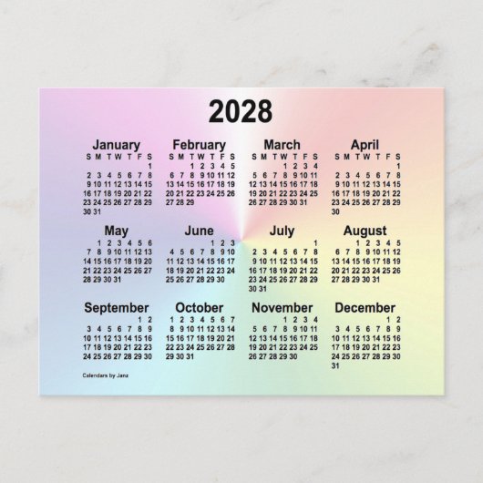 2028 Rainbow Cloud Mini Kalender van Janz Briefkaart (Voorkant)