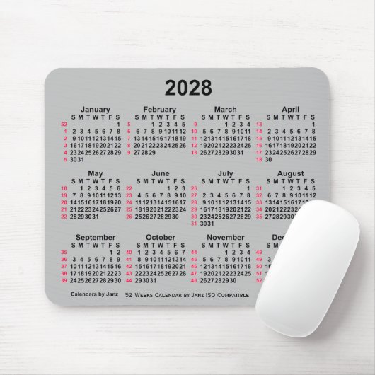 2028 Silver 52 weken ISO-kalender door Janz Muismat (Met muis)