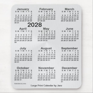 2028 Silver Large Print Calendar van Janz Muismat