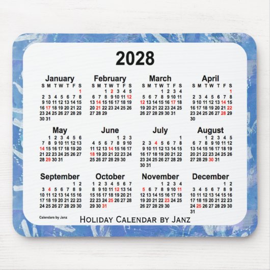 2028 Sky Blue Holiday Art Agenda van Janz Muismat (Voorkant)