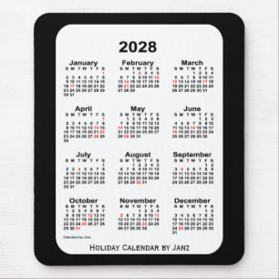 2028 Vakantie Twee de Zwarte Kalender van de Toon Muismat