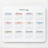2028 VOLLEDIGE JAAR KALENDER PASTEL HANDGESCHREVEN MUISMAT (Voorkant)