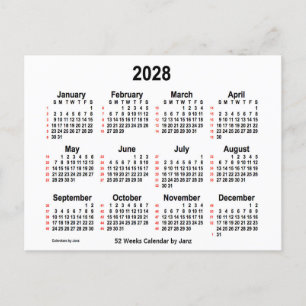 2028 White 52 Weeks Agenda van Janz Briefkaart