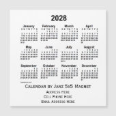 2028 White Business Calendar van Janz 5x5 Magnet (Voorkant)