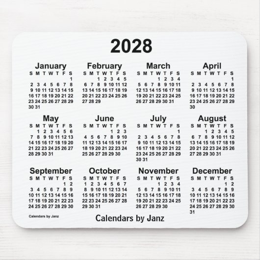 2028 White Calendar van Janz Muismat (Voorkant)