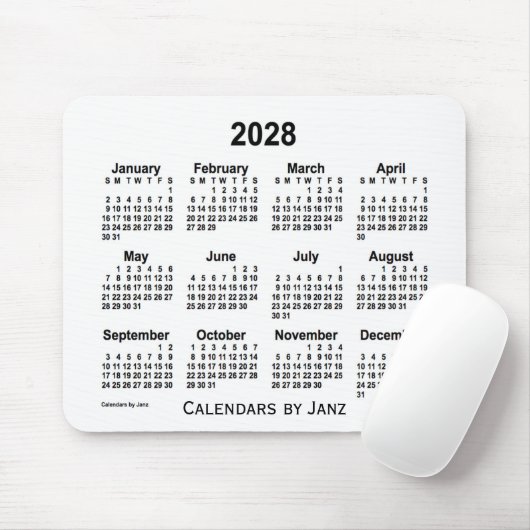 2028 White Calendar van Janz Muismat (Met muis)