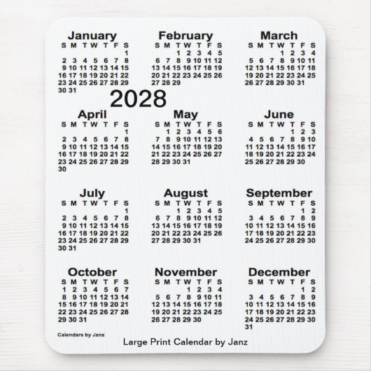 2028 White Large Print Calendar van Janz Muismat (Voorkant)