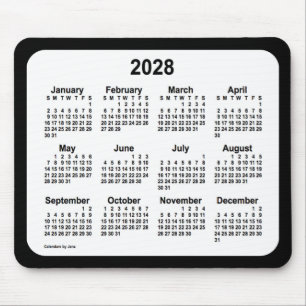 2028 White on Black Calendar van Janz Two Tone Muismat