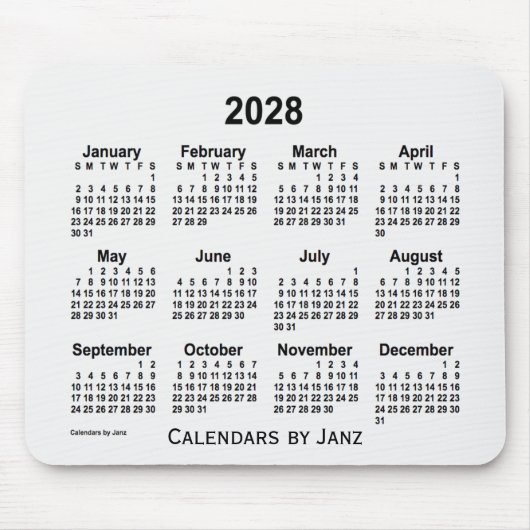 2028 White Smoke Calendar van Janz Muismat (Voorkant)