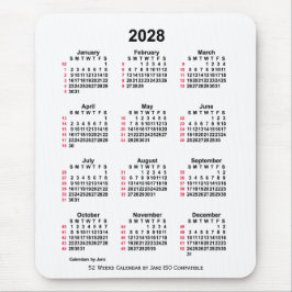 2028 Witte 52 weken ISO-kalender door Janz Muismat