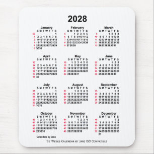 2028 Witte 52 weken ISO-kalender door Janz Muismat