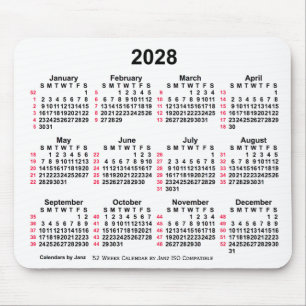 2028 Witte 52 weken ISO-kalender door Janz Muismat