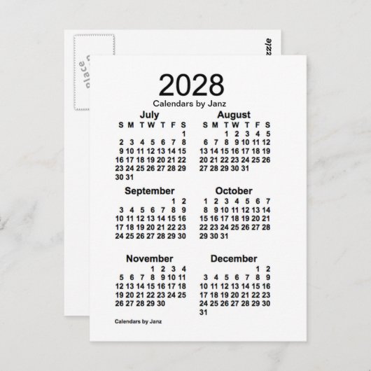2028 Witte 6 maanden Mini Agenda van Janz Briefkaart (Voorkant / Achterkant)