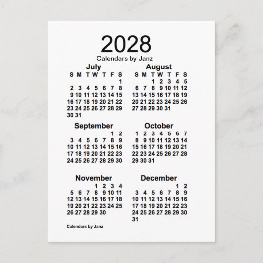 2028 Witte 6 maanden Mini Agenda van Janz Briefkaart (Voorkant)