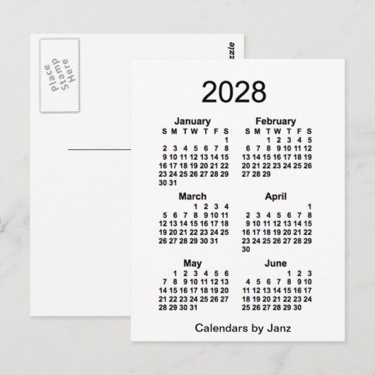 2028 Witte 6 maanden Mini Agenda van Janz Briefkaart (Voorkant / Achterkant)