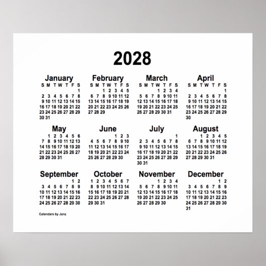 2028 witte kalender van Janz Print (Voorkant)