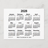 2028 Witte Mini Kalender van Janz Briefkaart (Voorkant)