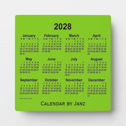 2028 Yellow Green Desk Calendar van Janz Fotoplaat (Voorkant)
