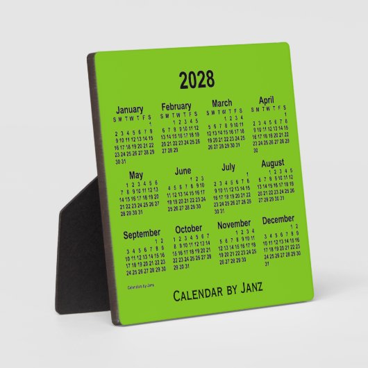 2028 Yellow Green Desk Calendar van Janz Fotoplaat (Voorkant)