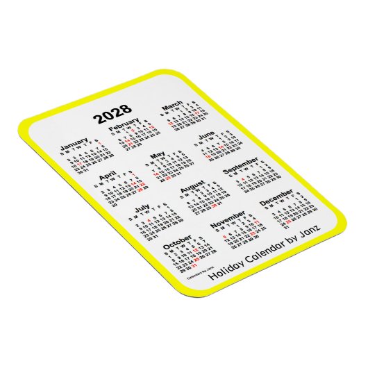 2028 Yellow Holiday Calendar door Janz Magnet Magneet (Rechterzijde)