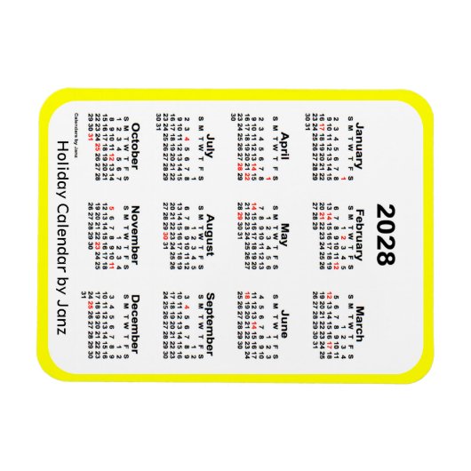 2028 Yellow Holiday Calendar door Janz Magnet Magneet (Horizontaal)